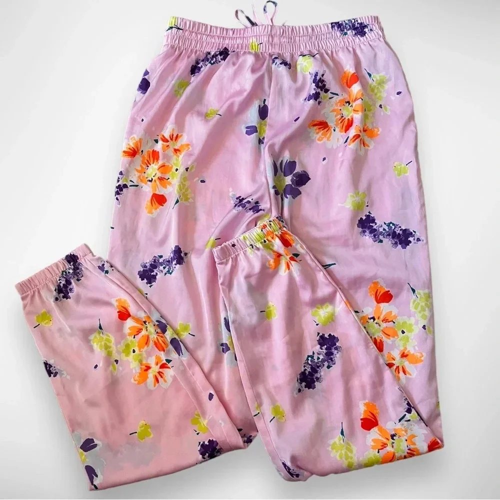 SAVAGE X FENTY Women's Pink Satin Floral Pajama Pants Size XS‎ | EUC
